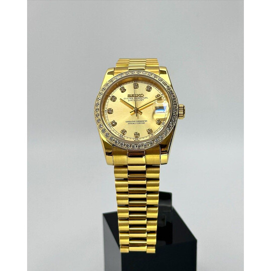 Custom Seiko Mod • Double Diamond Gold DateJust President • 36mm